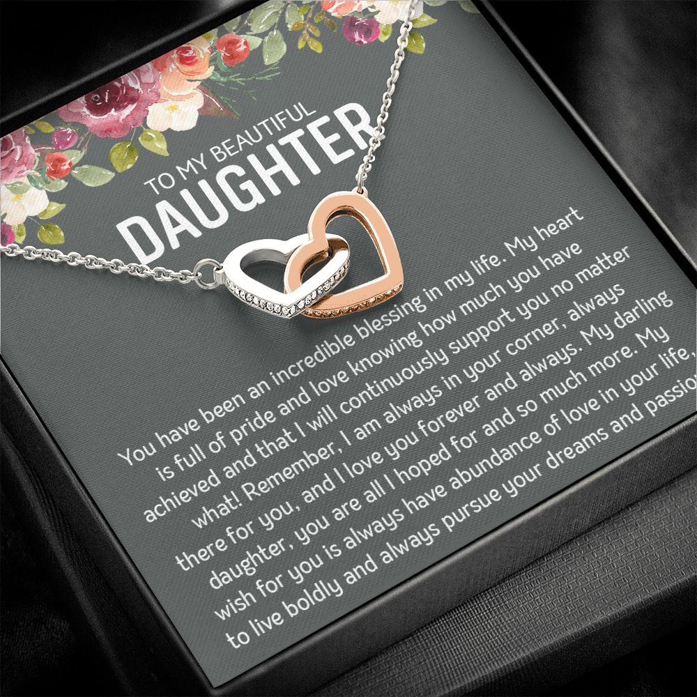 Beautiful Daughter - Blessings | Rose Gold and Stainless Steel Connected Hearts Necklace