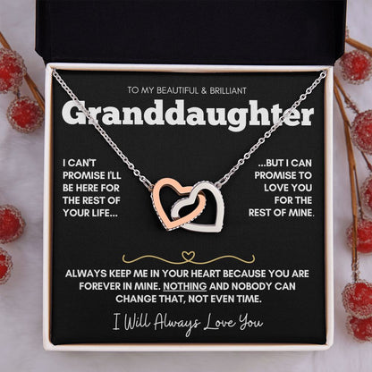 Beautiful Brilliant Granddaughter  - 14k Rose Gold and Stainless Steel Connected Hearts