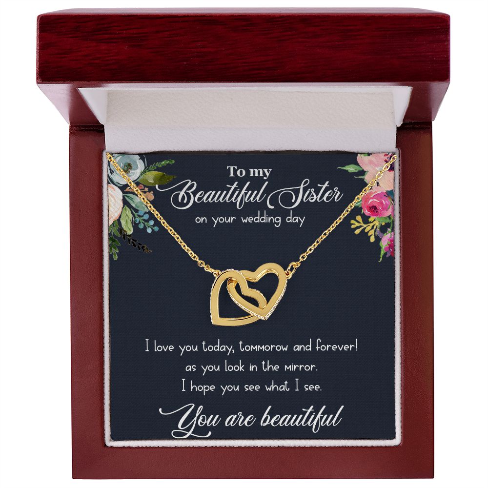 Beautiful Sister - On Your Wedding Day Necklace and Poem, Anniversary, Valentine's Day, Rose Gold Hearts Necklace
