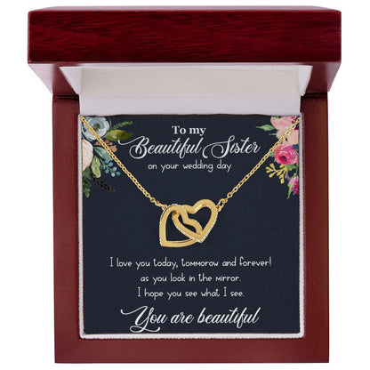 Beautiful Sister - On Your Wedding Day Necklace and Poem, Anniversary, Valentine's Day, Rose Gold Hearts Necklace