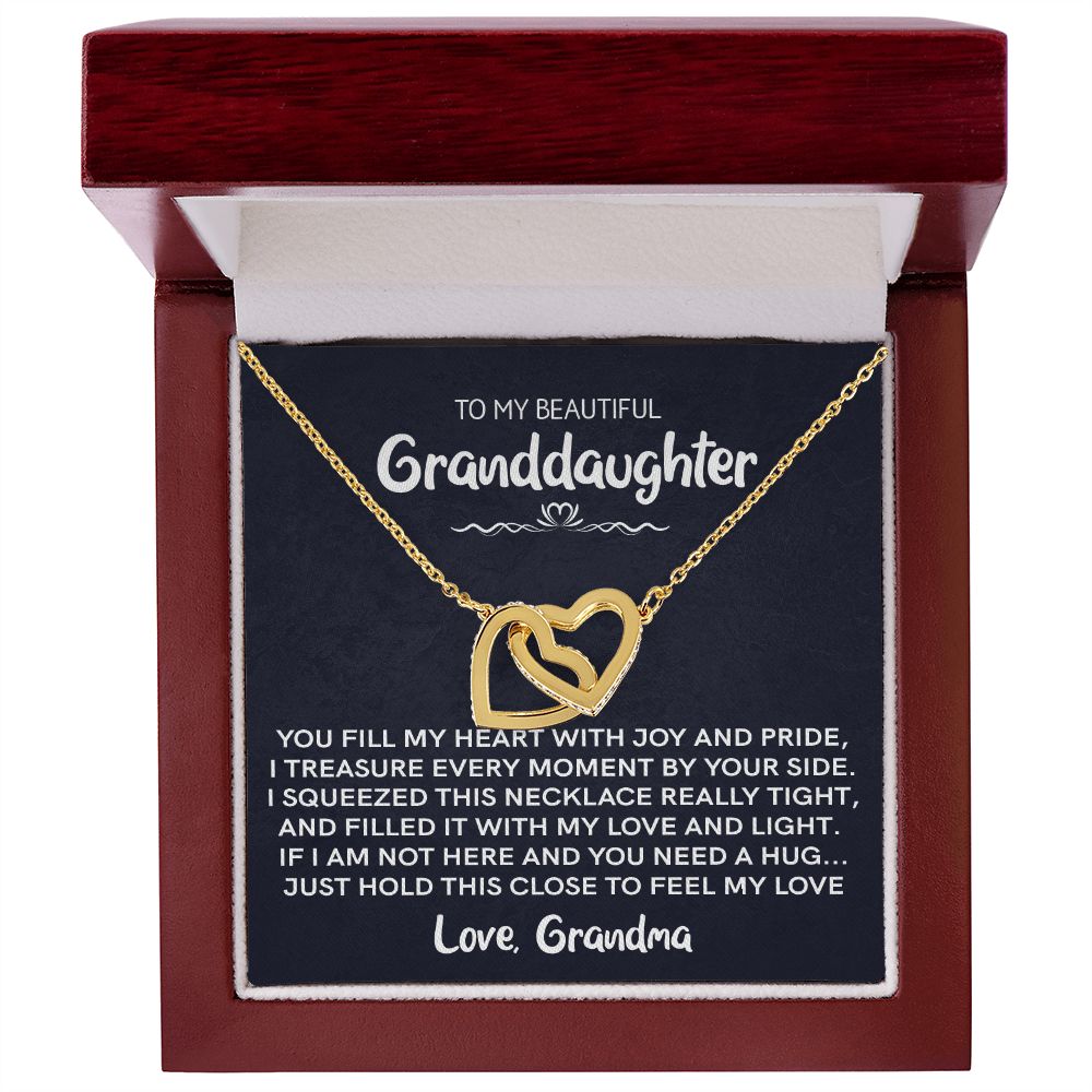 To My Beautiful Granddaughter (Love Grandma) | Rose Gold and Stainless Steel Connected Hearts Necklace