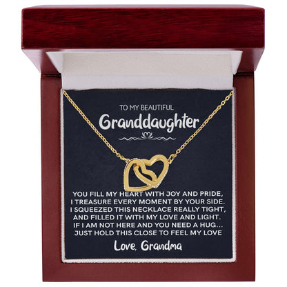 To My Beautiful Granddaughter (Love Grandma) | Rose Gold and Stainless Steel Connected Hearts Necklace