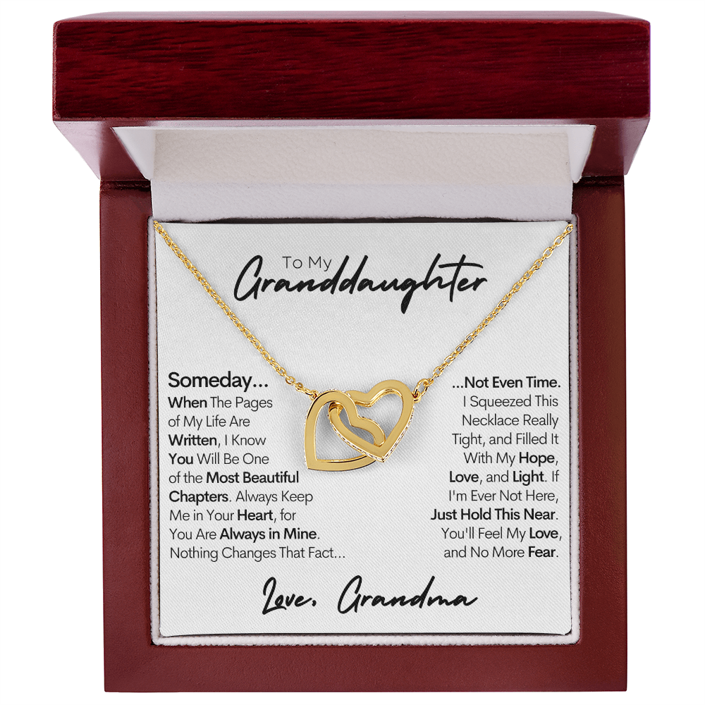 Granddaughter Necklace, Keep Me In Your Heart, Gold and Stainless Steel Locked Hearts Necklace