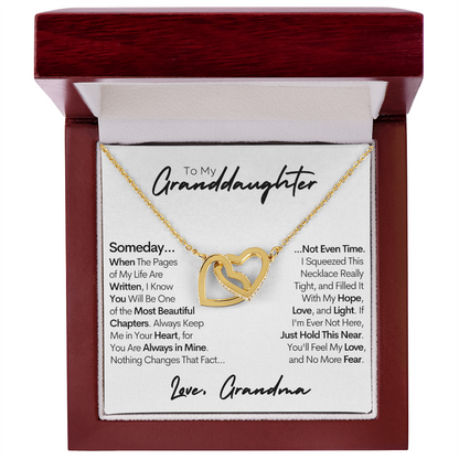 Granddaughter Necklace, Keep Me In Your Heart, Gold and Stainless Steel Locked Hearts Necklace