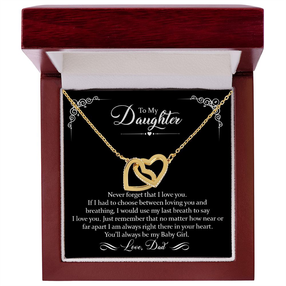 Daughter (Love Dad) Never Forget | Gold and Stainless Steel Connected Hearts Necklace