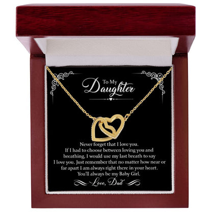Daughter (Love Dad) Never Forget | Gold and Stainless Steel Connected Hearts Necklace
