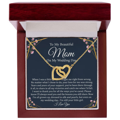 To My Mom (On My Wedding Day) | Stainless Steel Rose Gold Connected Hearts Necklace