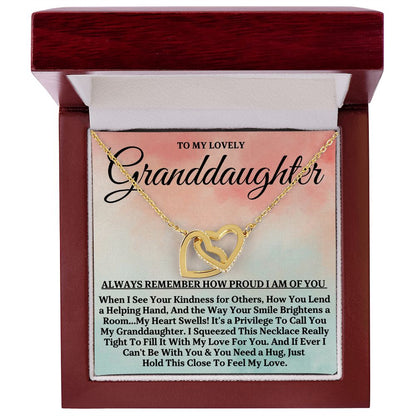 To My Lovely Granddaughter - Proud of You, Gold and Stainless Steel Locked Hearts Necklace for Grand Daughters