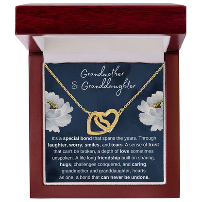 Grandmother & Granddaughter, Hearts as One - Interlocked Gold Hearts Necklace for Grand Daughter