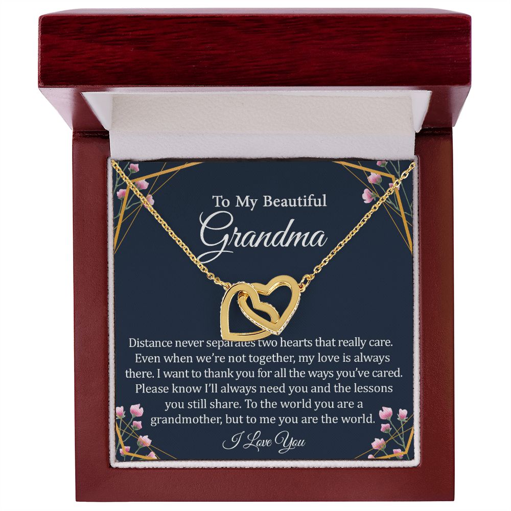 To My Beautiful Grandma - Rose Gold Connected Hearts Necklace, Poem Card, and Box