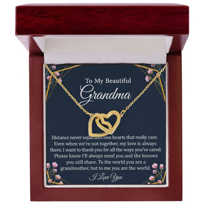 To My Beautiful Grandma - Rose Gold Connected Hearts Necklace, Poem Card, and Box