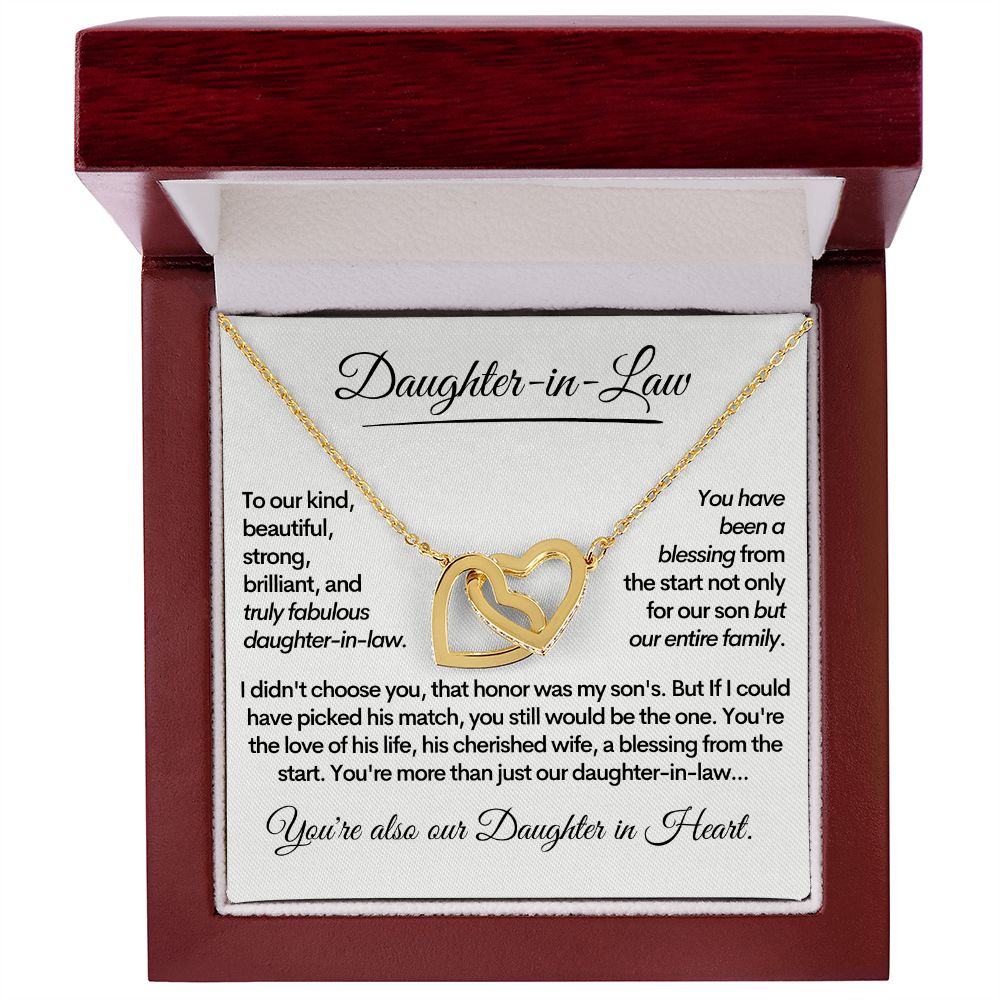 Daughter-In-Law, Gold Stainless Steel Locked Hearts Necklace Bonus Daughter Gift Idea