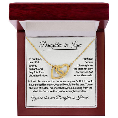 Daughter-In-Law, Gold Stainless Steel Locked Hearts Necklace Bonus Daughter Gift Idea