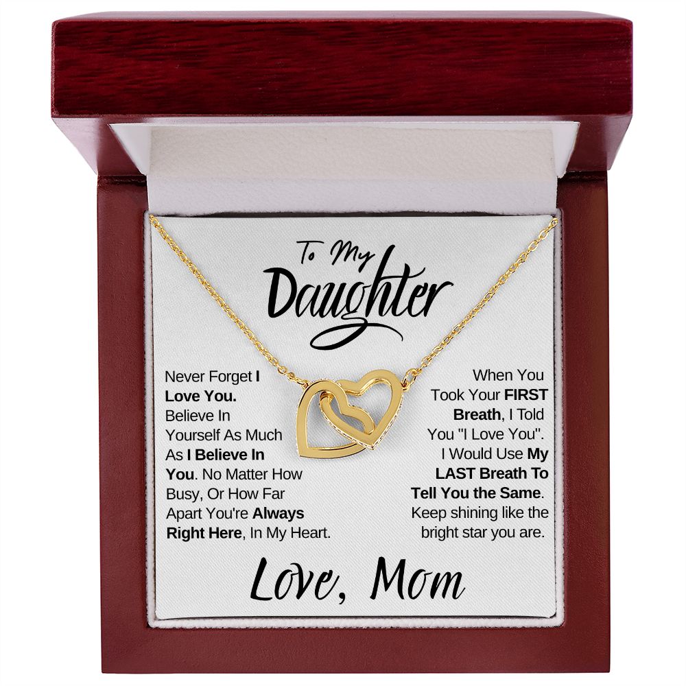 To My Daughter - (Love Mom) Beautiful Locked Hearts Necklace for Daughters