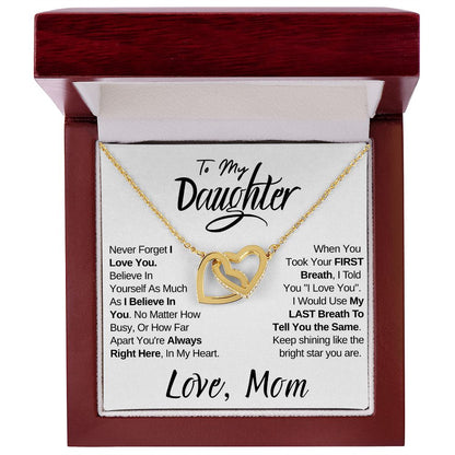 To My Daughter - (Love Mom) Beautiful Locked Hearts Necklace for Daughters