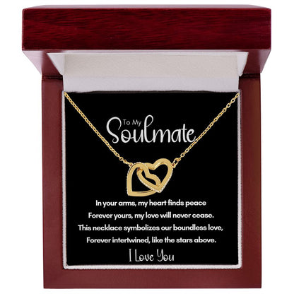 Soulmate Anniversary Gift for Her, Valentine's Day, Rose Gold and Steel Locked Hearts Necklace - Forever Yours