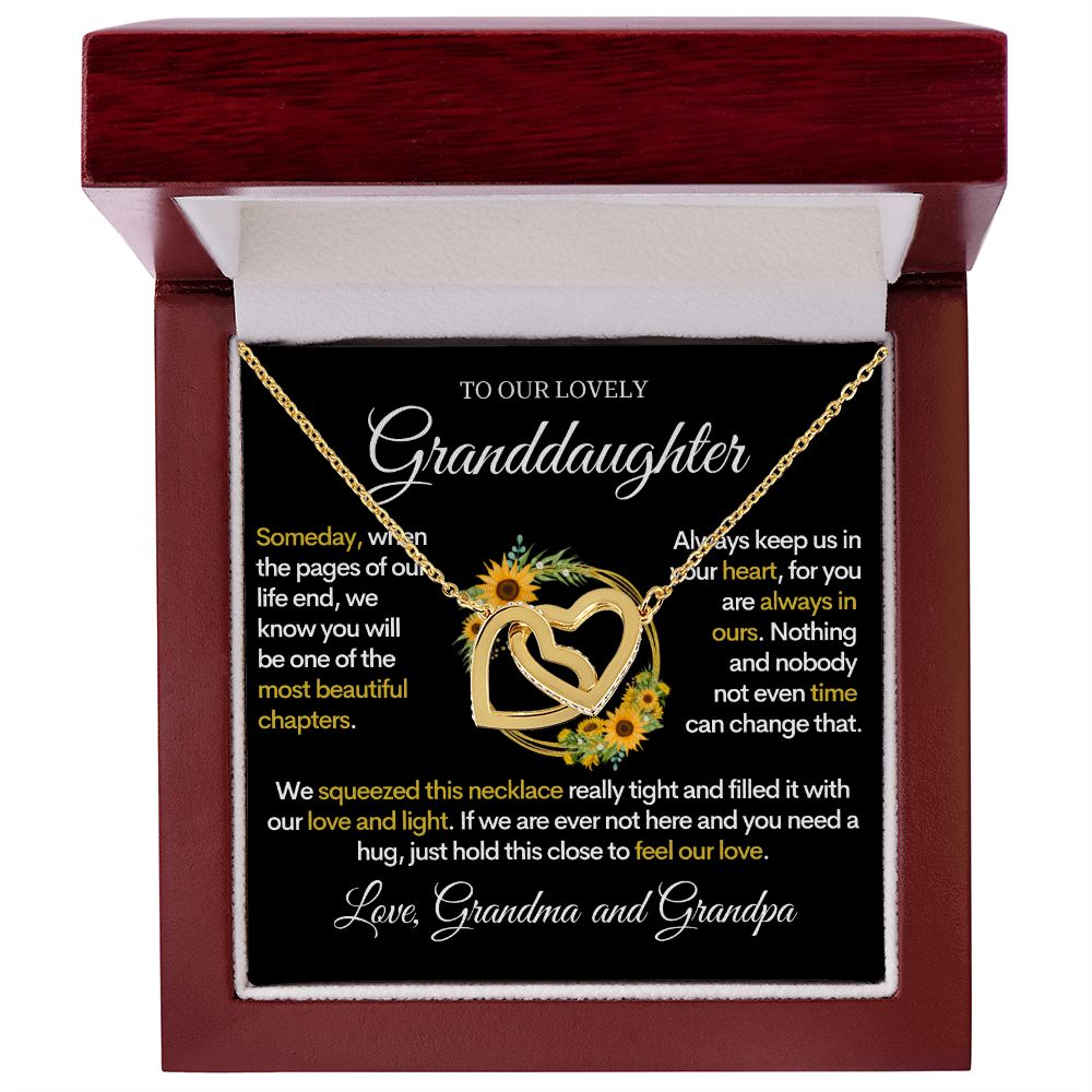 To Our Lovely Granddaughter (From Grandpa and Grandma) Sunflowers & Love - Beautiful Gold Necklace Hearts