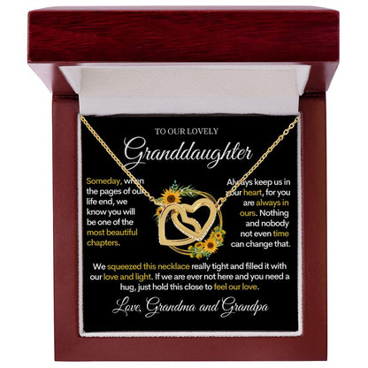 To Our Lovely Granddaughter (From Grandpa and Grandma) Sunflowers & Love - Beautiful Gold Necklace Hearts