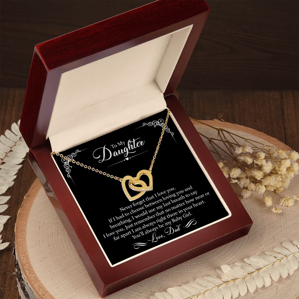 Daughter (Love Dad) Never Forget | Gold and Stainless Steel Connected Hearts Necklace