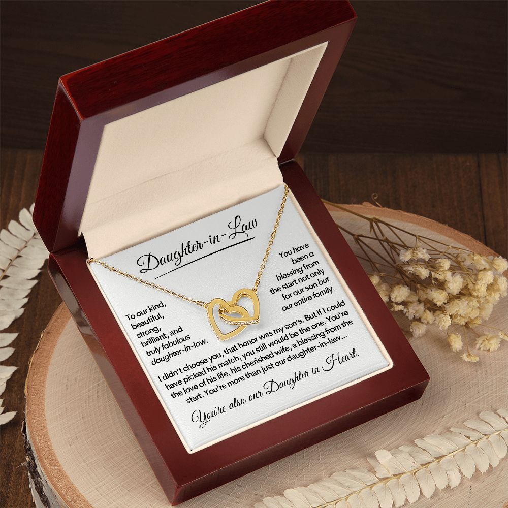 Daughter-In-Law, Gold Stainless Steel Locked Hearts Necklace Bonus Daughter Gift Idea