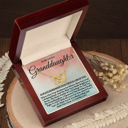 To My Lovely Granddaughter - Proud of You, Gold and Stainless Steel Locked Hearts Necklace for Grand Daughters
