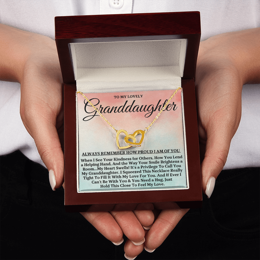 To My Lovely Granddaughter - Proud of You, Gold and Stainless Steel Locked Hearts Necklace for Grand Daughters