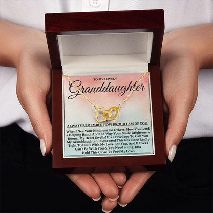 To My Lovely Granddaughter - Proud of You, Gold and Stainless Steel Locked Hearts Necklace for Grand Daughters