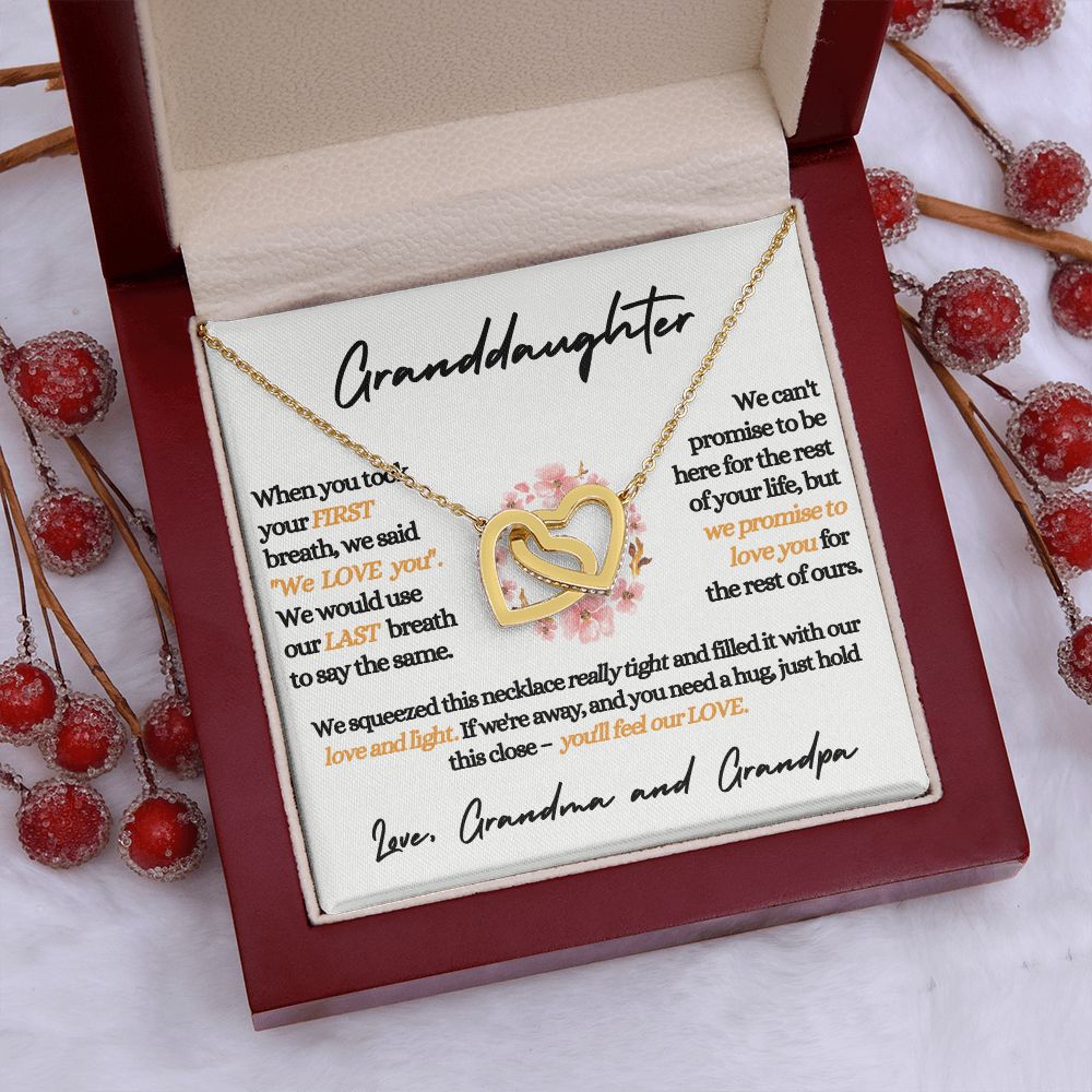 Granddaughter (Love, Grandma and Grandpa) Beautiful Gold Connected Hearts Necklace
