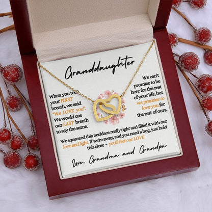 Granddaughter (Love, Grandma and Grandpa) Beautiful Gold Connected Hearts Necklace