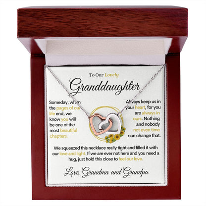 To Our Lovely Granddaughter - Sunflower Pages of Life, Two Hearts Necklace (From Grandma and Grandpa)