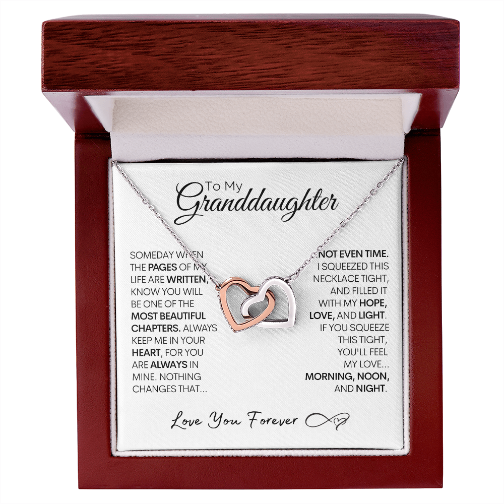 Necklace for Granddaughters, Pages of My Life, Handmade Gold and Stainless Steel Locked Hearts Necklace