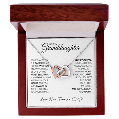 Necklace for Granddaughters, Pages of My Life, Handmade Gold and Stainless Steel Locked Hearts Necklace