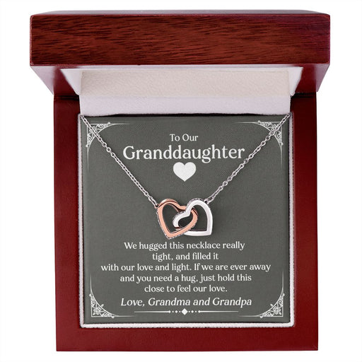 Granddaughter Interlocking Hearts Necklace, Stainless Steel and Rose Gold, Birthday or Christmas Present Polished Stainless Steel & Rose Gold Finish Luxury Box