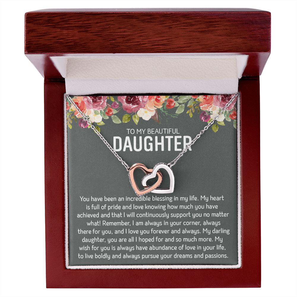 Beautiful Daughter - Blessings | Rose Gold and Stainless Steel Connected Hearts Necklace