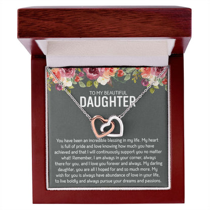 Beautiful Daughter - Blessings | Rose Gold and Stainless Steel Connected Hearts Necklace