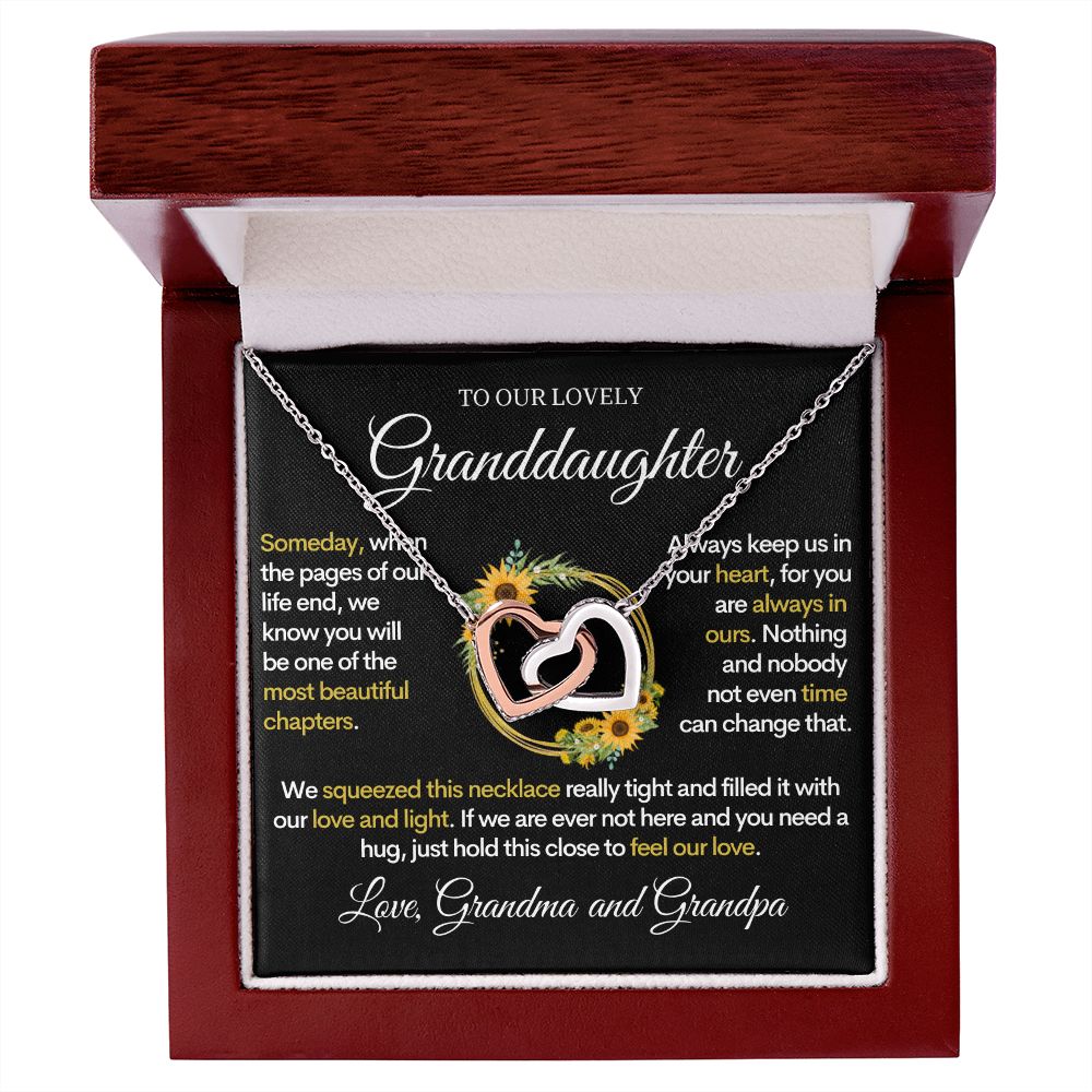 To Our Lovely Granddaughter (From Grandpa and Grandma) Sunflowers & Love - Beautiful Gold Necklace Hearts