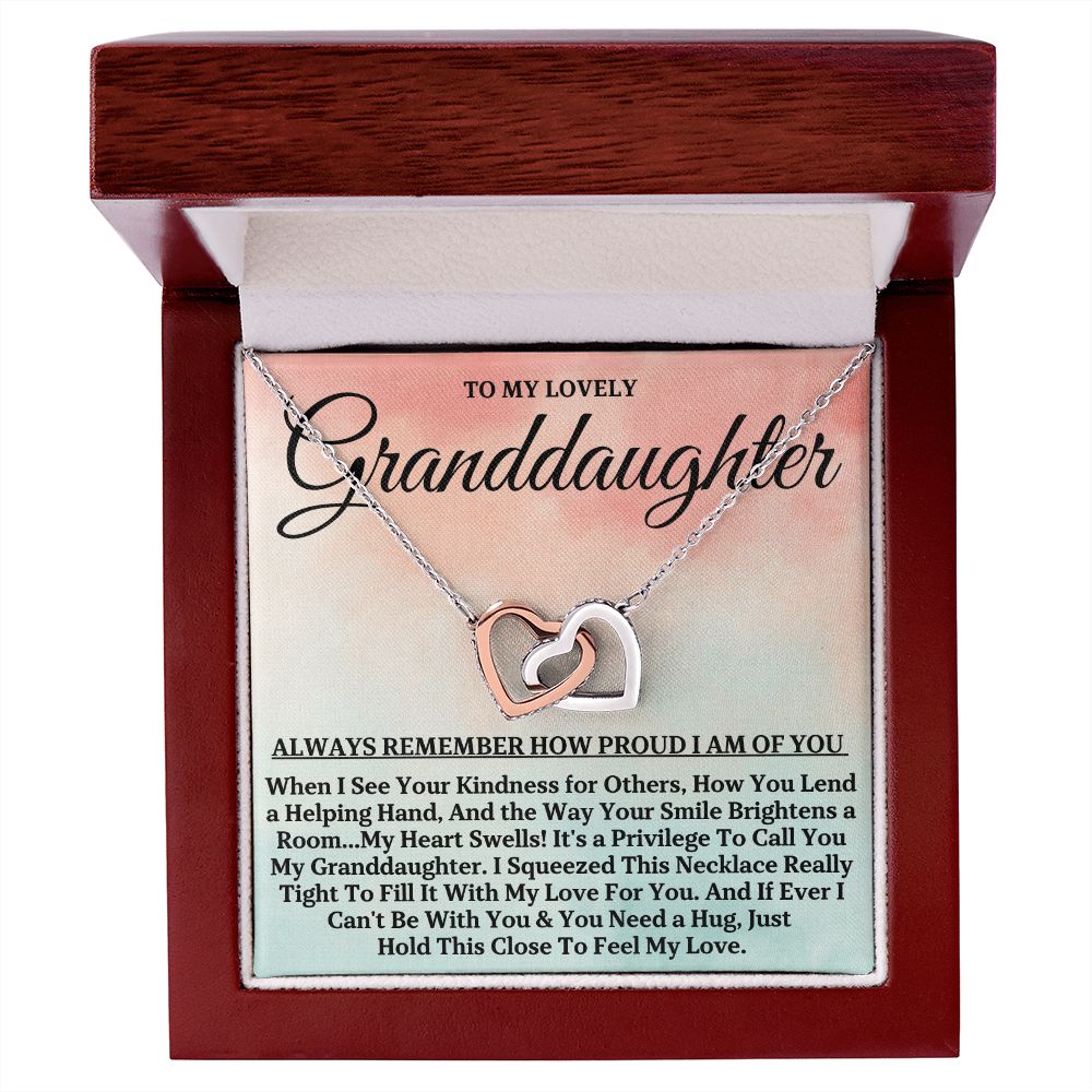 To My Lovely Granddaughter - Proud of You, Gold and Stainless Steel Locked Hearts Necklace for Grand Daughters