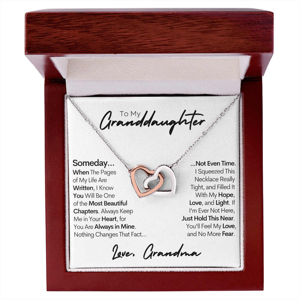 Granddaughter Necklace, Keep Me In Your Heart, Gold and Stainless Steel Locked Hearts Necklace