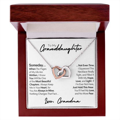 Granddaughter Necklace, Keep Me In Your Heart, Gold and Stainless Steel Locked Hearts Necklace