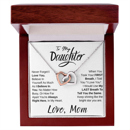 To My Daughter - (Love Mom) Beautiful Locked Hearts Necklace for Daughters