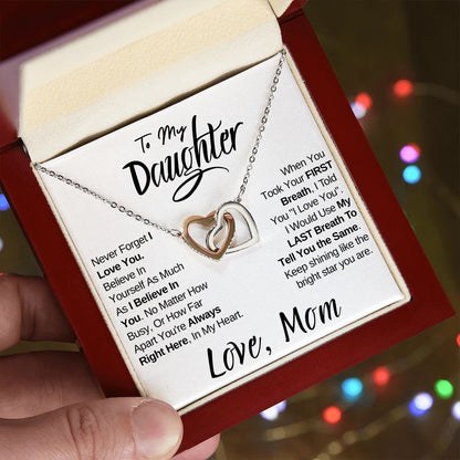 To My Daughter - (Love Mom) Beautiful Locked Hearts Necklace for Daughters