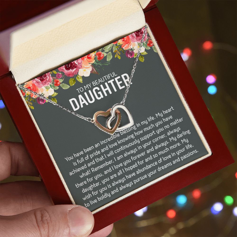 Beautiful Daughter - Blessings | Rose Gold and Stainless Steel Connected Hearts Necklace