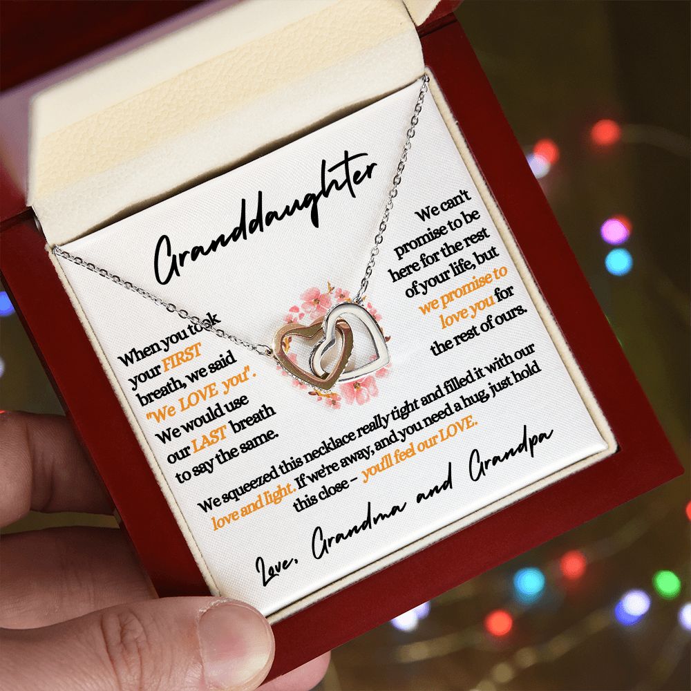 Granddaughter (Love, Grandma and Grandpa) Beautiful Gold Connected Hearts Necklace