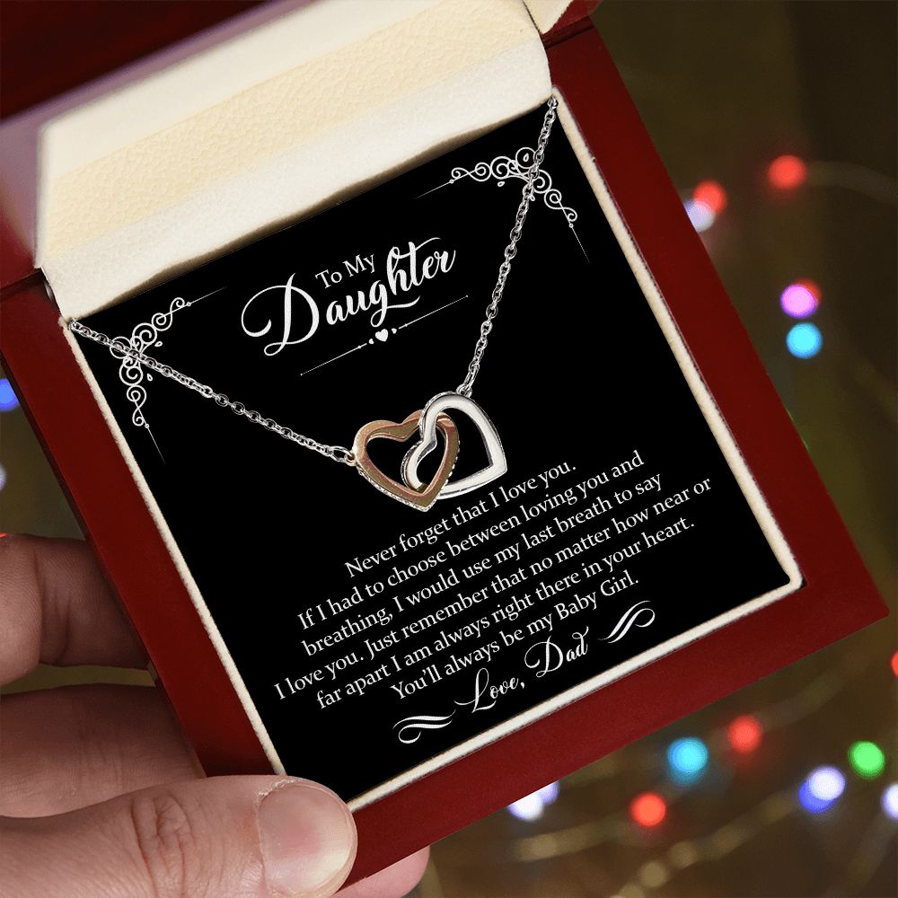 Daughter (Love Dad) Never Forget | Gold and Stainless Steel Connected Hearts Necklace