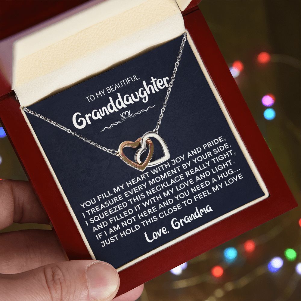 To My Beautiful Granddaughter (Love Grandma) | Rose Gold and Stainless Steel Connected Hearts Necklace