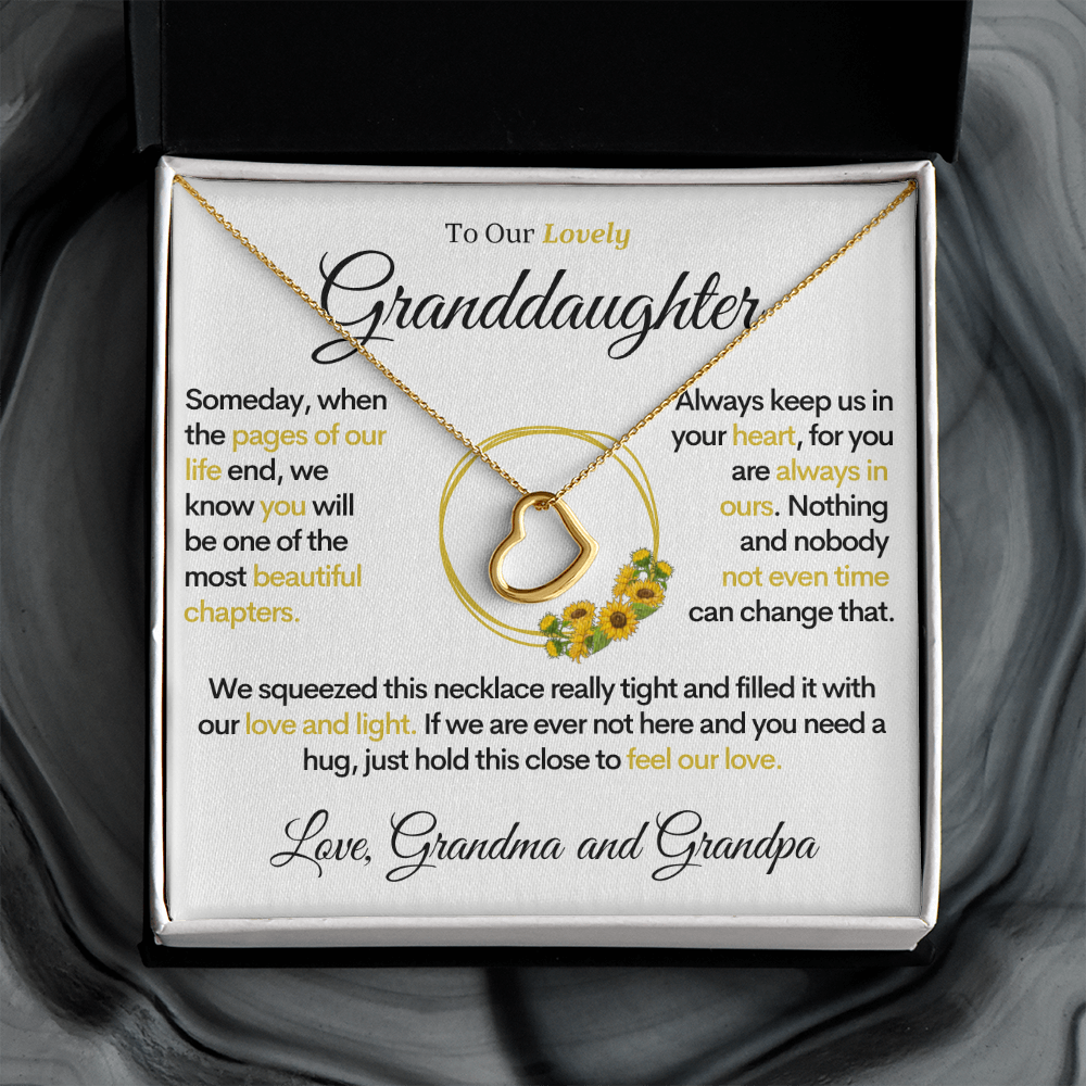 To Our Lovely Granddaughter - Sunflower Pages of Life, Gold Heart Necklace (From Grandma and Grandpa)