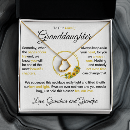 To Our Lovely Granddaughter - Sunflower Pages of Life, Gold Heart Necklace (From Grandma and Grandpa)