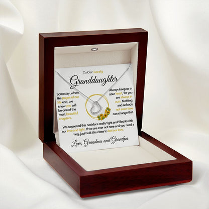To Our Lovely Granddaughter - Sunflower Pages of Life, Gold Heart Necklace (From Grandma and Grandpa)