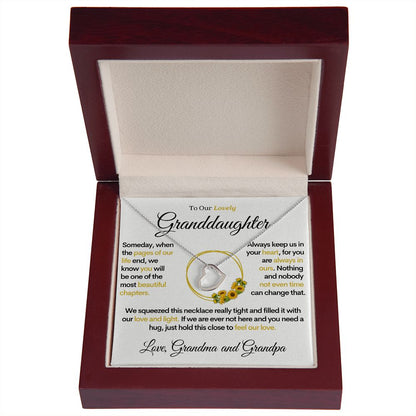 To Our Lovely Granddaughter - Sunflower Pages of Life, Gold Heart Necklace (From Grandma and Grandpa)