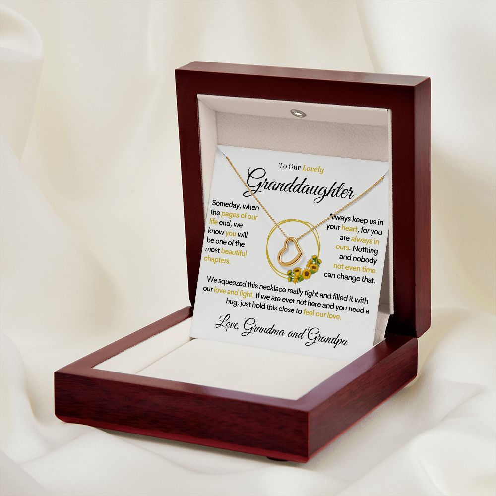 To Our Lovely Granddaughter - Sunflower Pages of Life, Gold Heart Necklace (From Grandma and Grandpa)